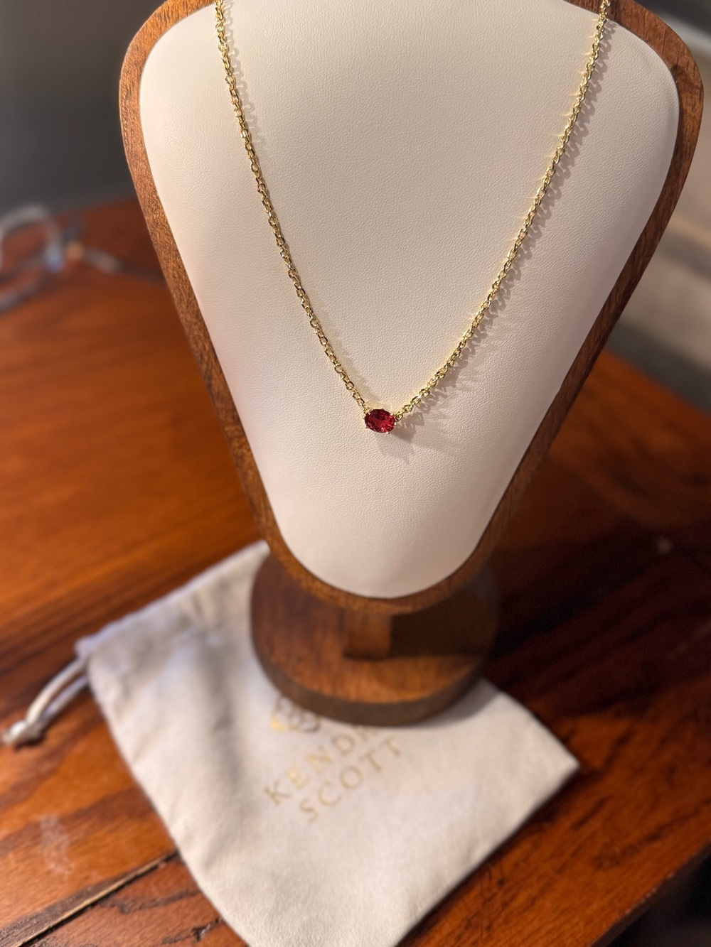 Kendra Scott Gold Necklace with Ruby-Red Pendant